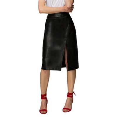 Black Leather Look Wrap Skirt in Clever Fabric